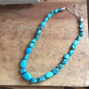 Turquoise stone necklace with silver ends/clasp.